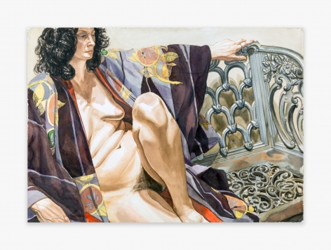 Philip Pearlstein Model in Plum-Colored Kimono Seated on an Iron Bench, 1978